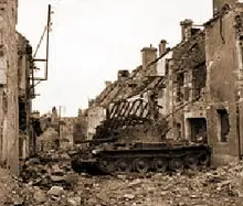 Destroyed Cromwell tanks in the Ruins of Villers-Bocage.