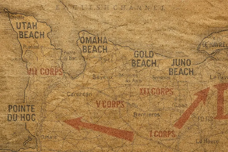 Rep. of an old military map of the landing beaches